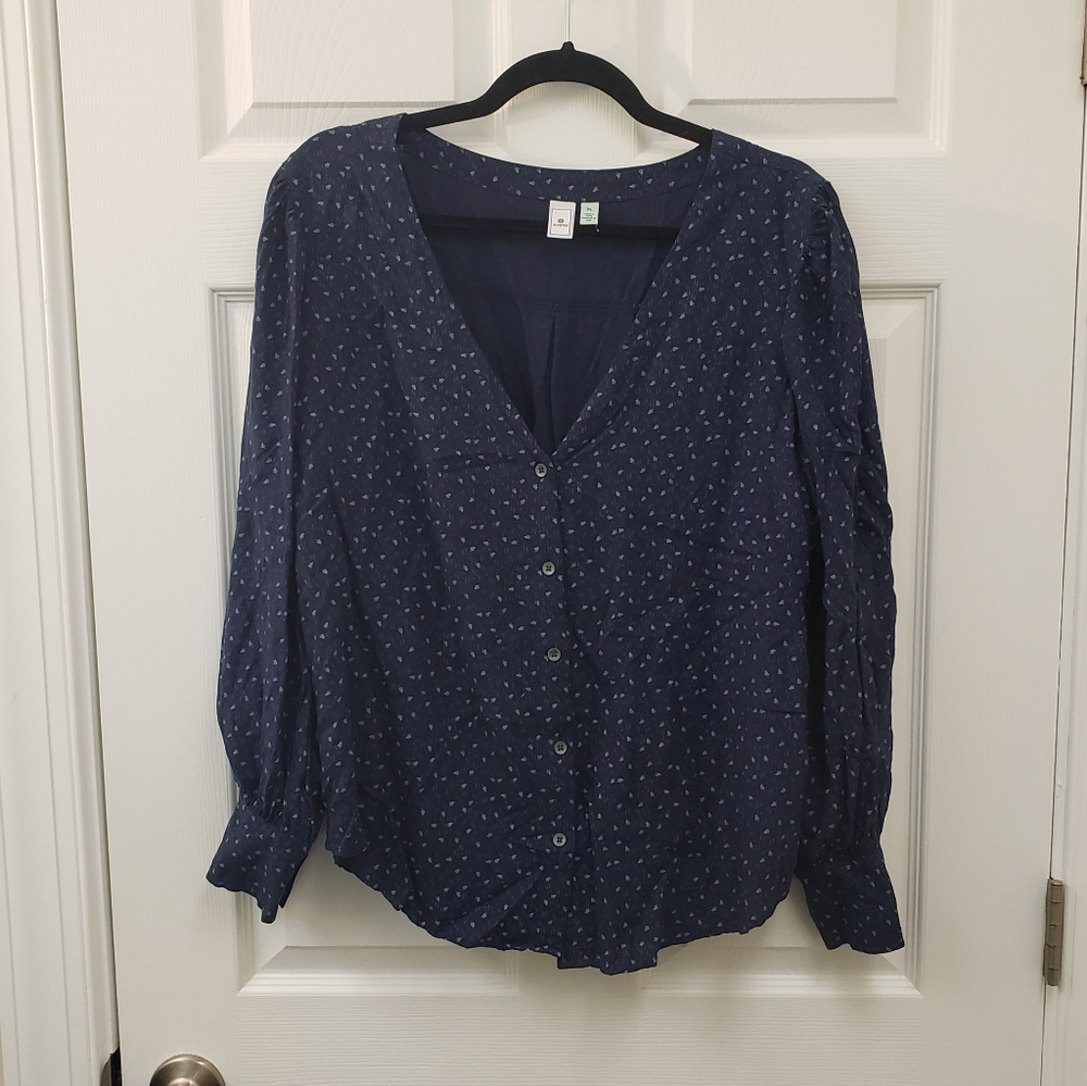 Susina, navy blue, long sleeve, button down, pheasant, boho blouse, XL - Picture 2 of 9